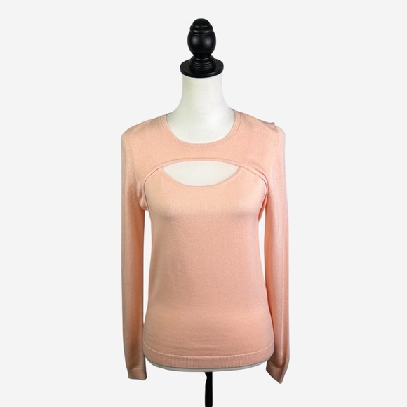 WHBM Cashmere Blend Cutout Crewneck Fitted Sweater Size XS Peach NEW - Picture 3 of 10